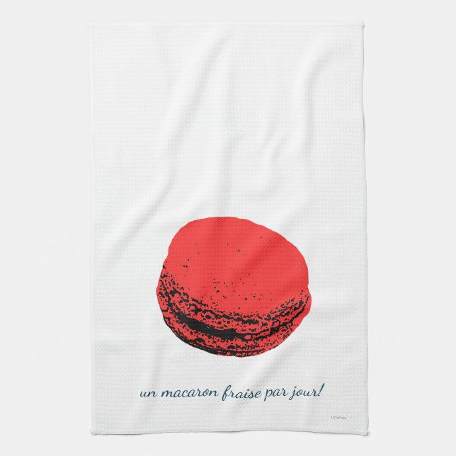 un macaron fraise par jour! kitchen towel (Vertical)