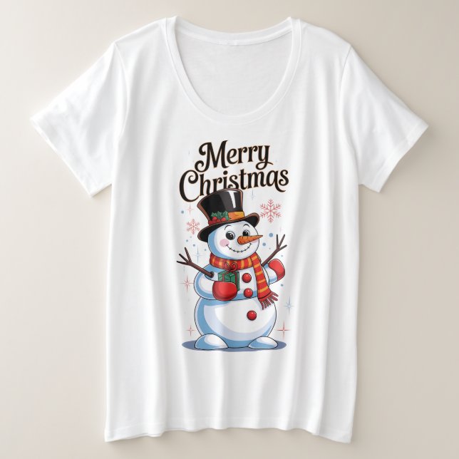 Un Noël enchanté : un bonhomme de neige souriant  Plus Size T-Shirt (Design Front)