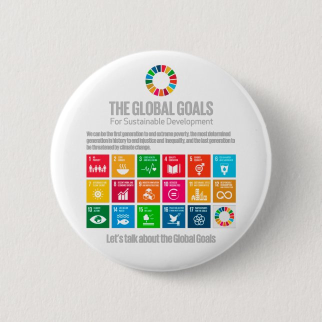 UN SDG 17 AGENDA THE GLOBAL GOALS BUTTON (Front)