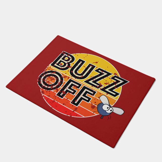 (un)welcome "buzz off" distressed style with fly doormat (Angled)