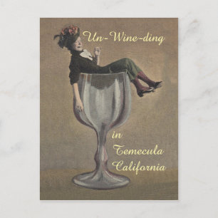 Un-wine-ding fun vintage Wine Gal glass Postcards