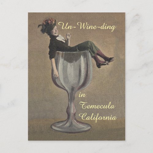 Un_wine_ding fun vintage Wine Gal glass Postcards