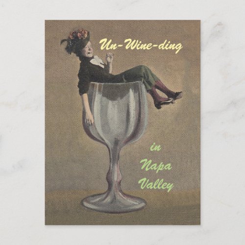 Un_wine_ding fun vintage Wine Gal glass Postcards
