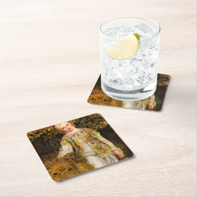 Una and the Lion, 1860 by William Bell Scott Square Paper Coaster (Insitu)