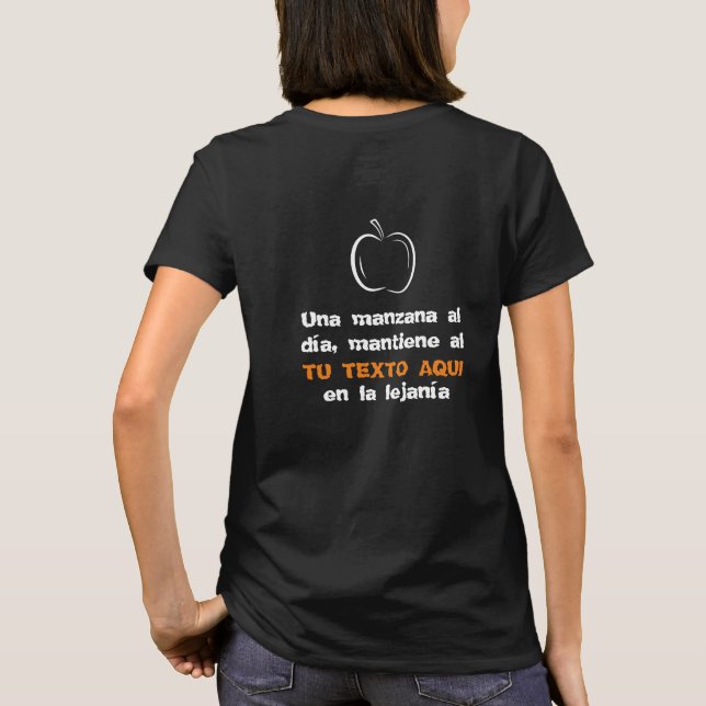 Una Manzana Al Di Apple White Line Art T-Shirt (Back)