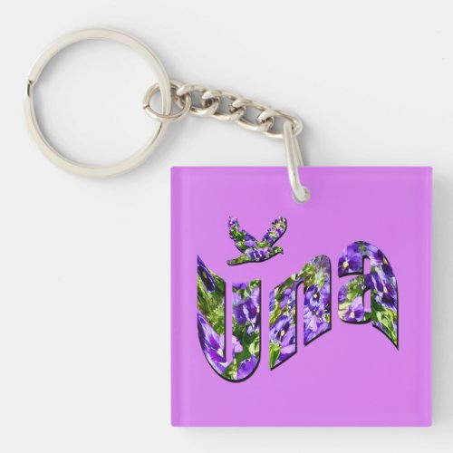 Una  Purple Floral Ladies Name Logo Keychain