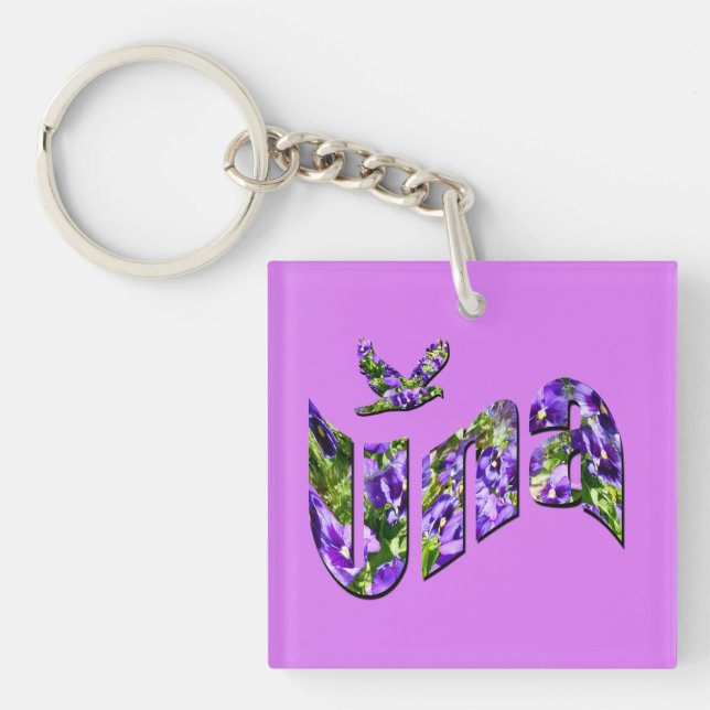 Una,  Purple Floral Ladies Name, Logo, Keychain (Front)