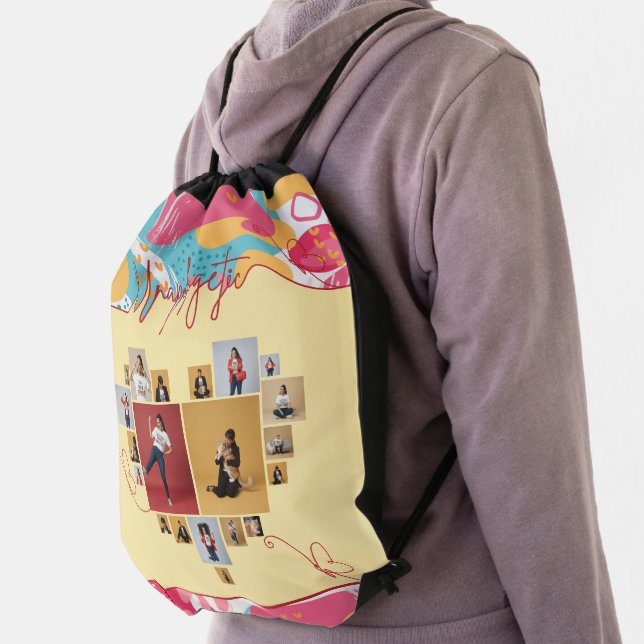 Unapologetic Personalized Feminine Photo Collage Drawstring Bag (Insitu)