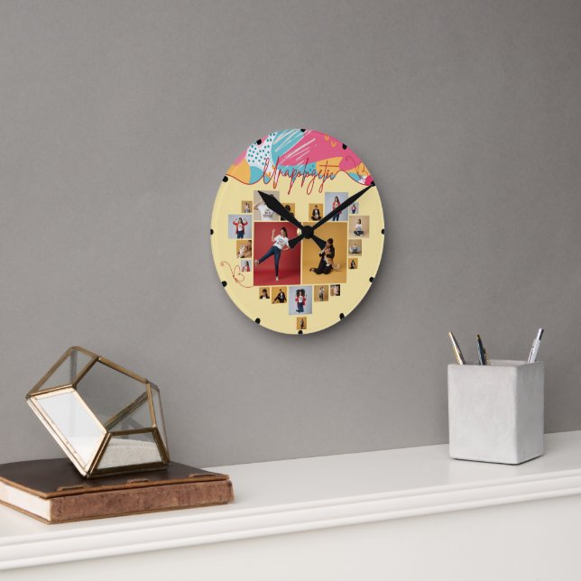 Unapologetic Personalized Feminine Photo Collage Round Clock (Office)