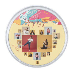 Unapologetic Personalized Feminine Photo Collage Silver Finish Lapel Pin