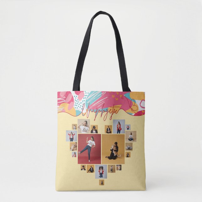Unapologetic Personalized Feminine Photo Collage Tote Bag (Front)