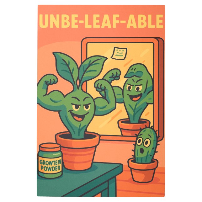 Unbe-leaf-able – Motivational Plant Power Metal Print (Front)