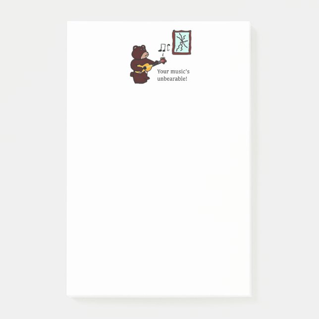 Unbearable Funny Bear Music Guitar Cartoon Post-it Notes (Front)