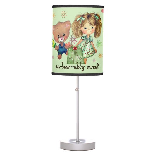 Unbearably Sweet Girl and Teddy Bear Table Lamp (Front)