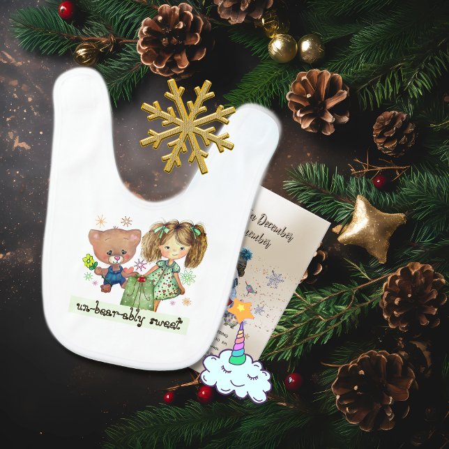 Unbearably Sweet Teddy Bear and a Girl Baby Bib (Unbearably Sweet Teddy Bear and a Girl Baby Bib)