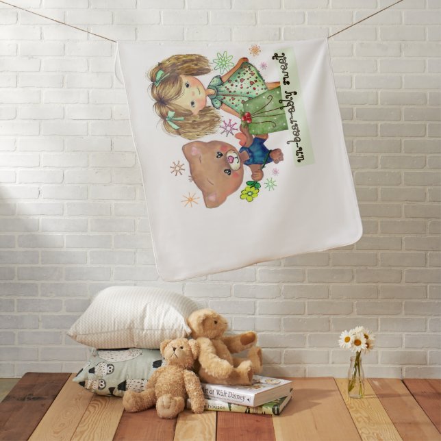 Unbearably Sweet Teddy Bear and a Girl Baby Blanket (In Situ)