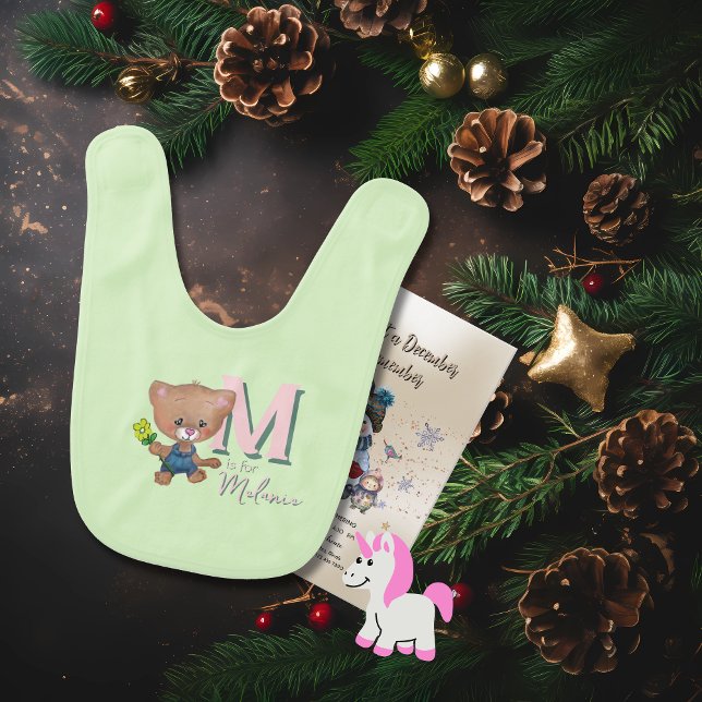 Unbearably Sweet Teddy Bear Green Baby Bib (Unbearably Sweet Teddy Bear Green Baby Bib)