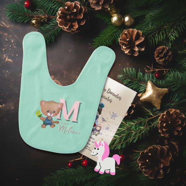 Unbearably Sweet Teddy Bear Teal Baby Bib (Unbearably Sweet Teddy Bear Teal Baby Bib)