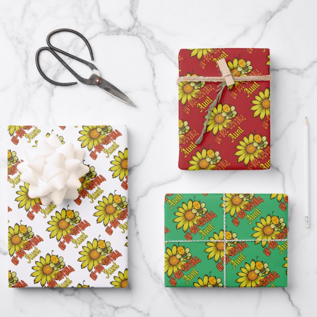 Unbelievable Aunt Sunflower and Bees Wrapping Paper Sheets (Front)