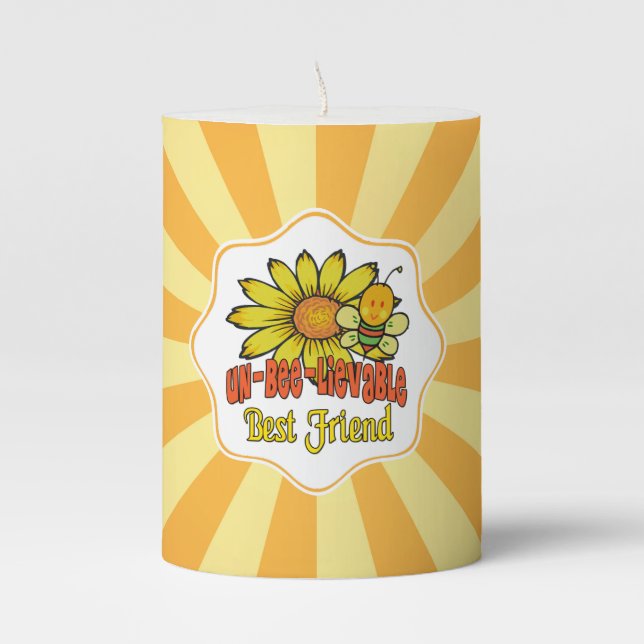 Unbelievable Best Friend Sunflowers and Bees Pillar Candle (Front)