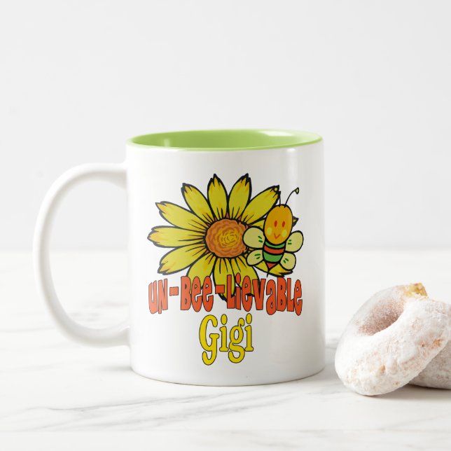 Unbelievable Gigi Sunflower and Bees Two-Tone Coffee Mug (With Donut)
