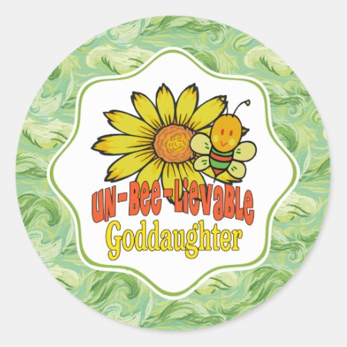 Unbelievable Goddaughter Sunflowers and Bees Classic Round Sticker