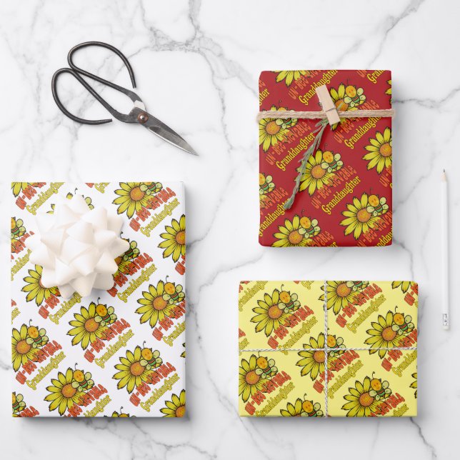 Unbelievable Granddaughter Sunflowers and Bees Wrapping Paper Sheets (Front)