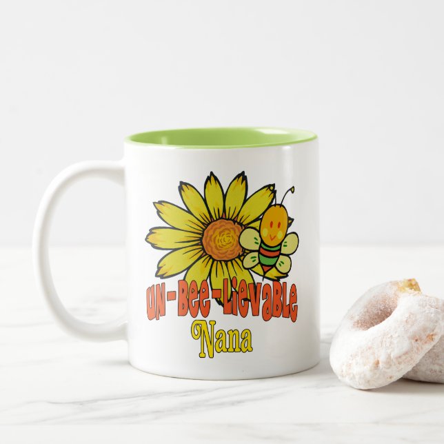 Unbelievable Nana Sunflowers Two-Tone Coffee Mug (With Donut)