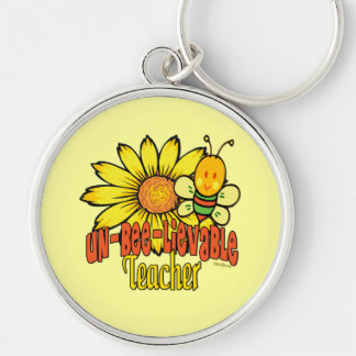 Unbelievable Teacher with Sunflower and Bees Keychain
