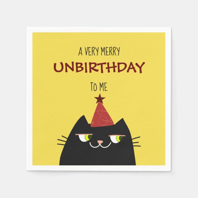 Unbirthday Napkins Funny Cat Party Black (Front)