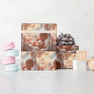 Unborn Baby In Pink Clouds Wrapping Paper