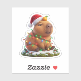 Unbothered Capybara in Christmas Lights Sticker