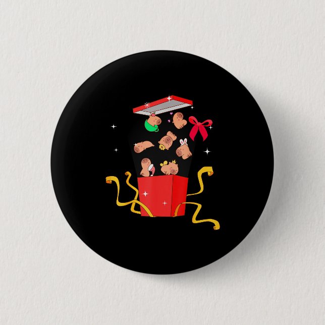 Unboxing Blind Box Capybara Pyjama Ugly Christmas  Button (Front)