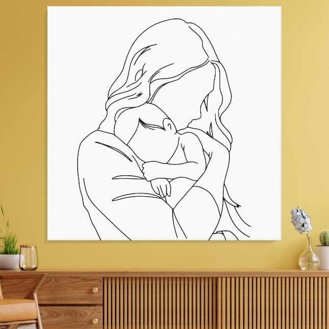 Unbreakable Bond – Mother and Child Line Art Canvas Print (Insitu(LivingRoom))