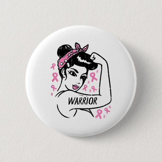 Unbreakable Pink Ribbon Breast Cancer Awareness Gi Button (Front)