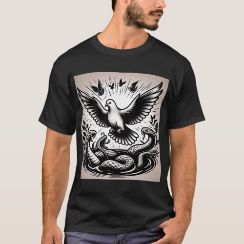 Unbreakable Spirit Dove vs Snakes Tattoo Black  T_Shirt