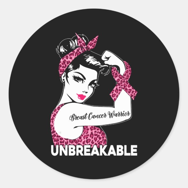 Unbreakable Strong K Leopard Breast Cancer Warrior Classic Round Sticker (Front)