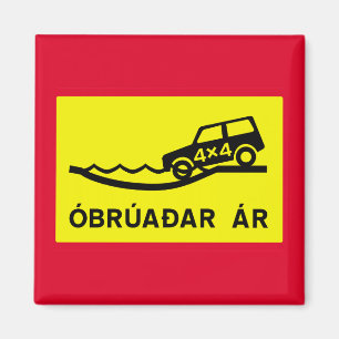 Unbridged River, Traffic Sign, Iceland Magnet