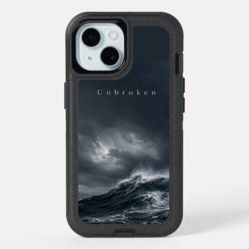 Unbroken - Dark Stormy Ocean Aesthetic Quote iPhone 15 Case
