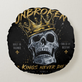 Unbroken Skull King Crown Edgy Motivational Art Round Pillow