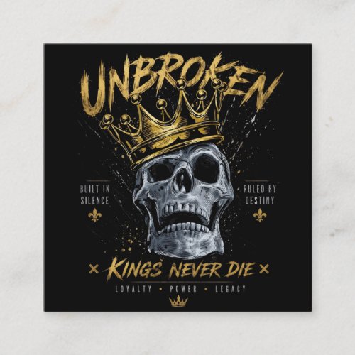 Unbroken Skull King Crown Edgy Motivational Art Square Business Card