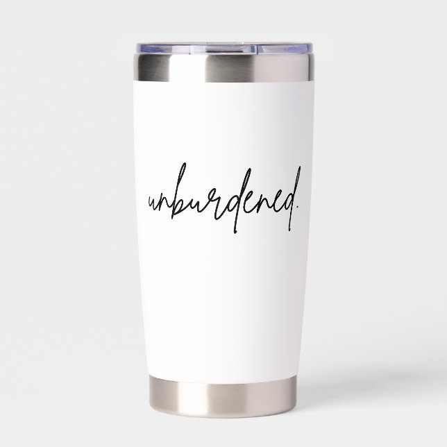 UNBURDENED BLACK SCRIPT INSULATED TUMBLER (Front)