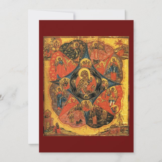 Unburnt Bush icon of the Mother of God prayer card (Front)