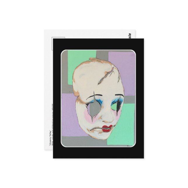 'Uncanny Valley' Painting on a  Postcard (Front/Back In Situ)