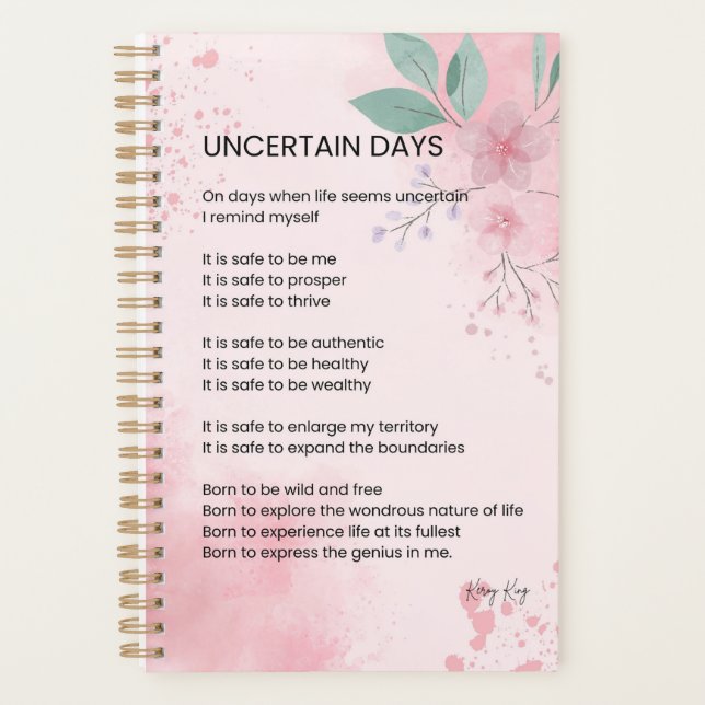 Uncertain Days - Hope Courage Encouragement Poem  Planner (Front)