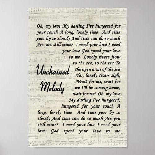 Unchained Melody Wall Art Song Lyric Print