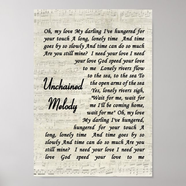 Unchained Melody Wall Art Song Lyric Print (Front)