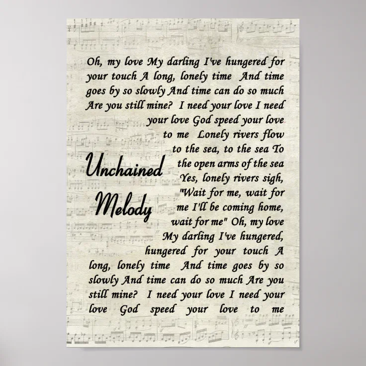 Unchained Melody Wall Art Song Lyric Print Zazzle