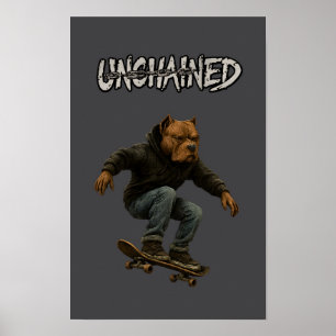 Unchained Skater Pitbull Graphic Art Skateboarding Poster