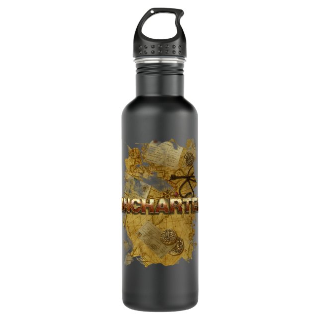 Uncharted Map with Logo TShirt Stainless Steel Water Bottle (Front)